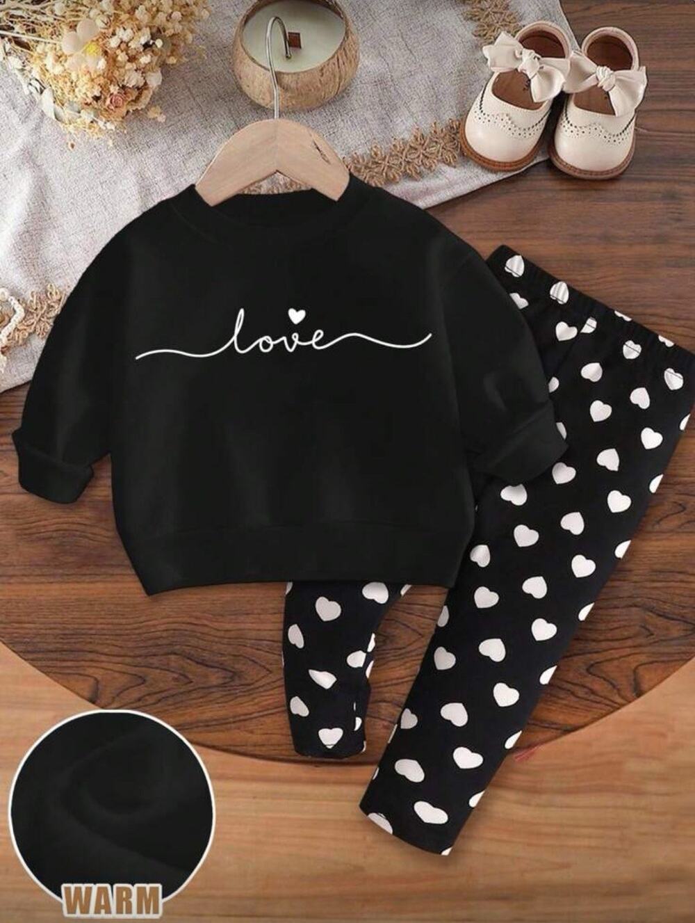 Girls 2 Piece Sweatshirt And Pants Outfit Love / Hearts Black 2Y- 3Y New